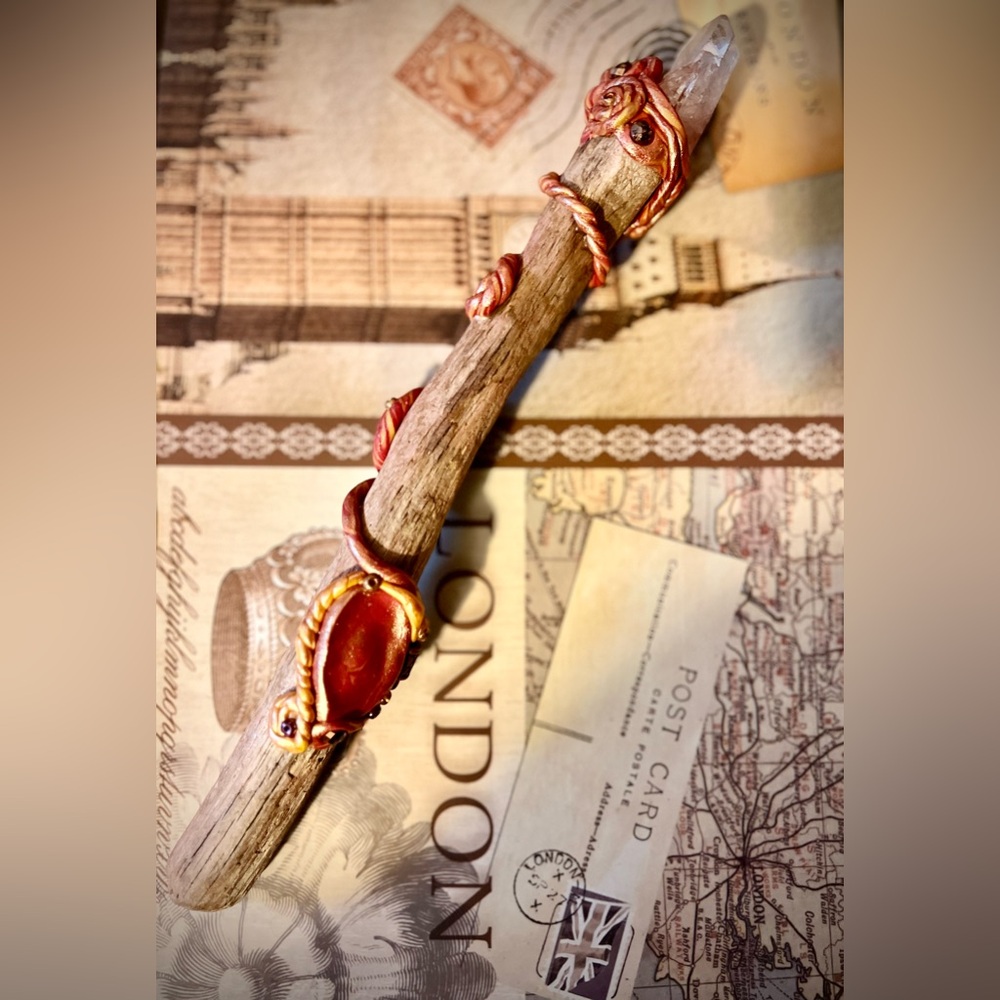 Handcrafted Wooden Wand with Crystal and copper/ gold Accents - Picture 2 of 11